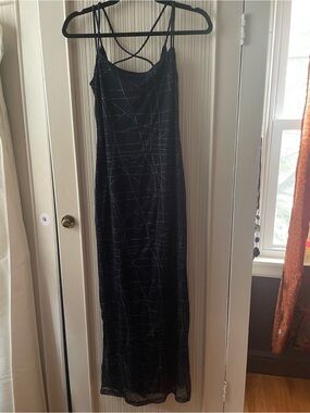 Steppin' Out Navy Y2K Slip Prom Dress with Silver Threading